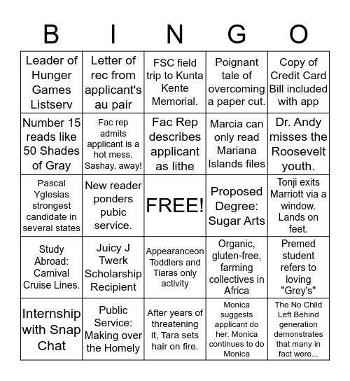 TRUMAN FSC Bingo Card