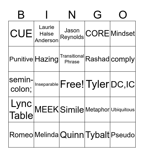 9A Bingo Card