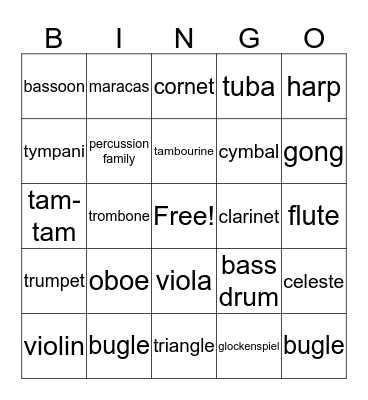 Instruments of the Orchestra Bingo Card