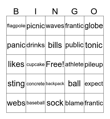Closed, Open, and 2 Syllable words Bingo Card