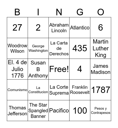 Ciudadania Bingo Card