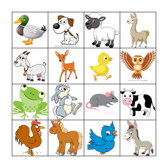 Farm Animal Bingo! Bingo Card