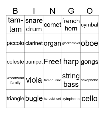 Instruments of the orchestra Bingo Card