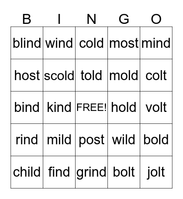 Wild Old Words Bingo Card