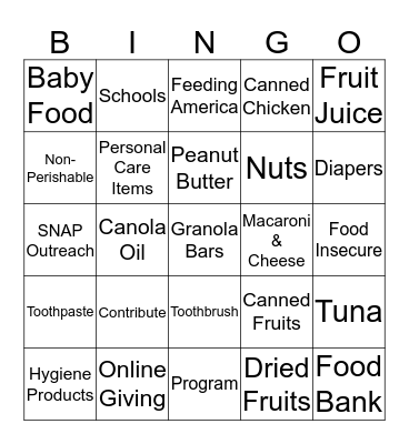 STATE CAMPAIGN AGAINST HUNGER Bingo Card