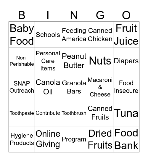 STATE CAMPAIGN AGAINST HUNGER Bingo Card