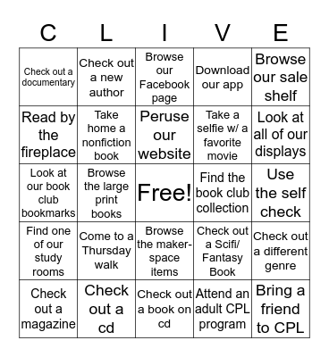 Clive Public Library Bingo  Bingo Card