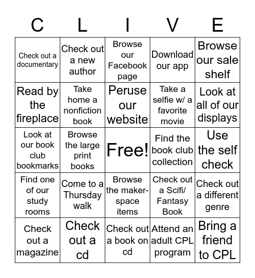 Clive Public Library Bingo  Bingo Card