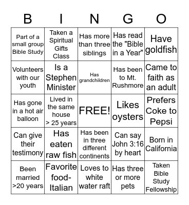 Getting To Know You Bingo Card