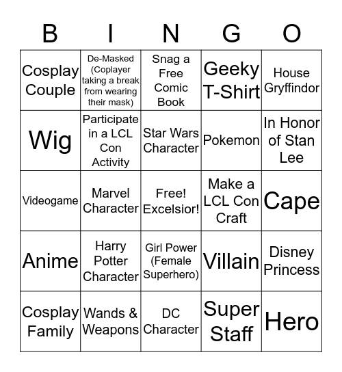 LCL Con Photo  Bingo Card