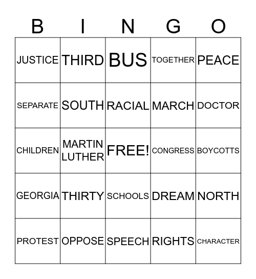 MLK Bingo Card