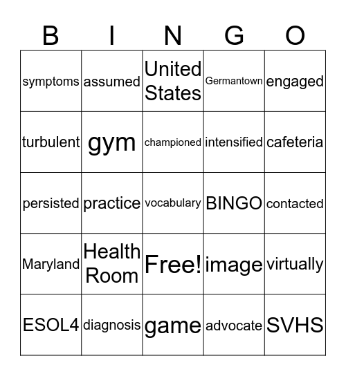 ESOL 4 Vocabulary List- Unit 4 REading 4 Bingo Card