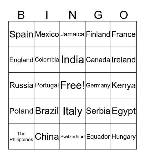 International Bingo Card