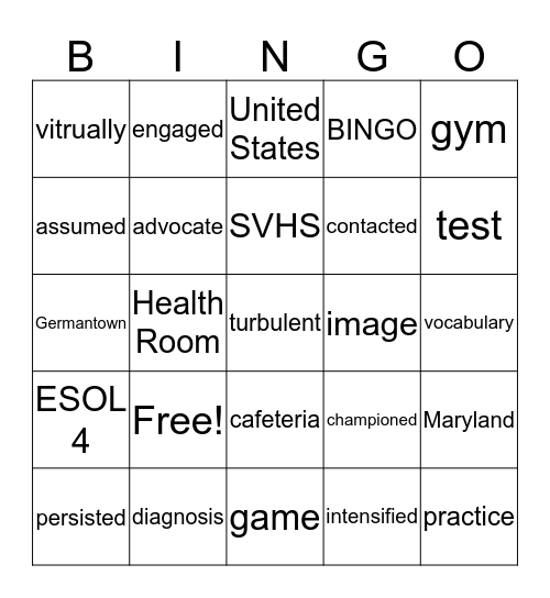ESOL 4 Vocabulary List- Unit 4 Reading 4 Bingo Card