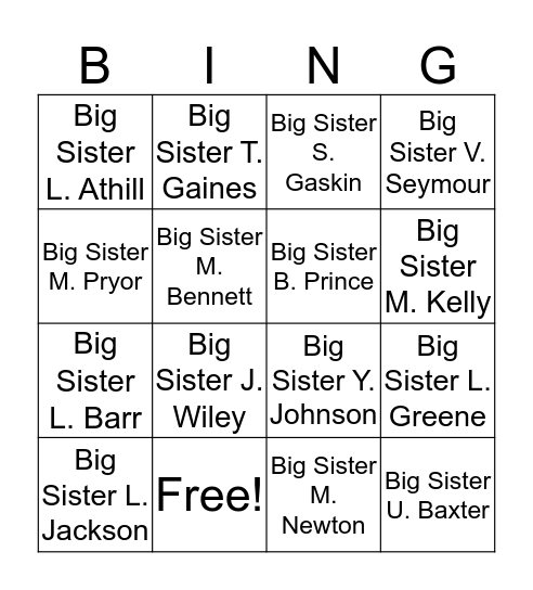 Getting to Know Your Big Sister Bingo Card