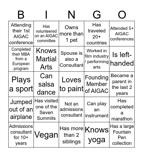 AIGAC Bingo! Bingo Card
