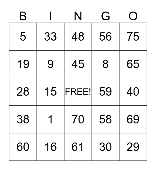 Untitled Bingo Card