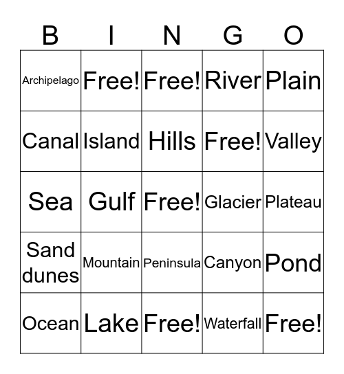 Landforms Bingo Card