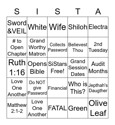 OES SiSTAR Bingo Card