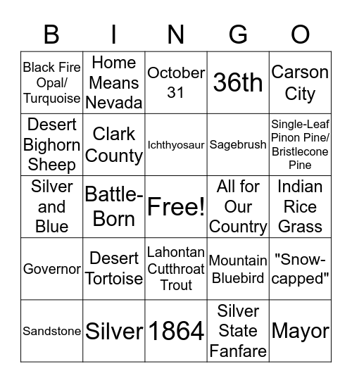NEVADA FACTS Bingo Card