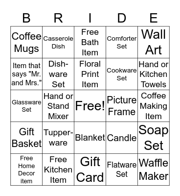 Bridal Shower Bingo Card