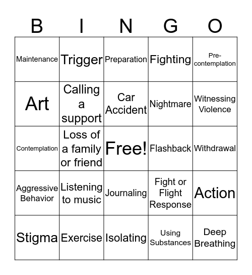 Seeking Safety Review  Bingo Card