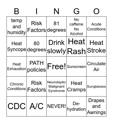 HEAT SAFETY Bingo Card