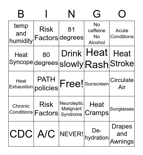 HEAT SAFETY Bingo Card