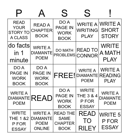 GET PASS! THEN PICK A PASS Bingo Card