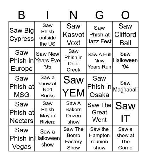 Phish Bingo Card