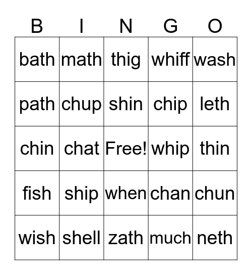 digraph bingo Card