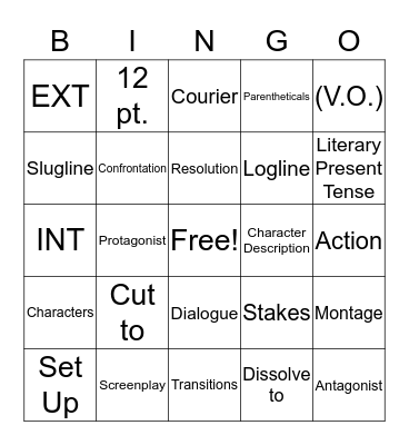 Elements of a Screenplay Bingo Card
