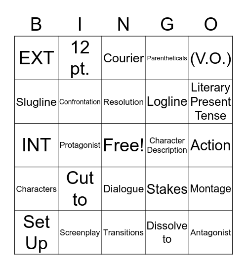 Elements of a Screenplay Bingo Card