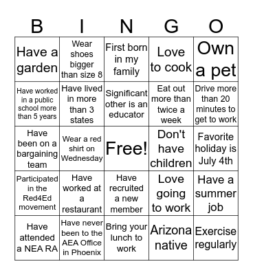 AEA OFFICER BINGO Card