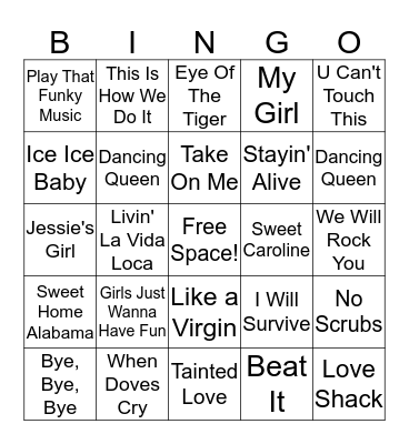 Musical Bingo  Bingo Card