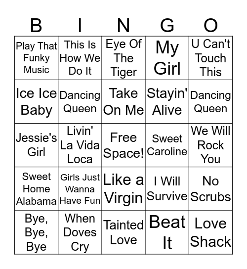 Musical Bingo  Bingo Card