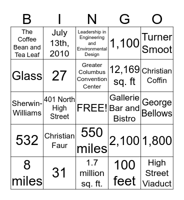 Hilton Columbus Downtown Bingo Card