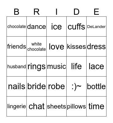 BRIDAL BINGO Card