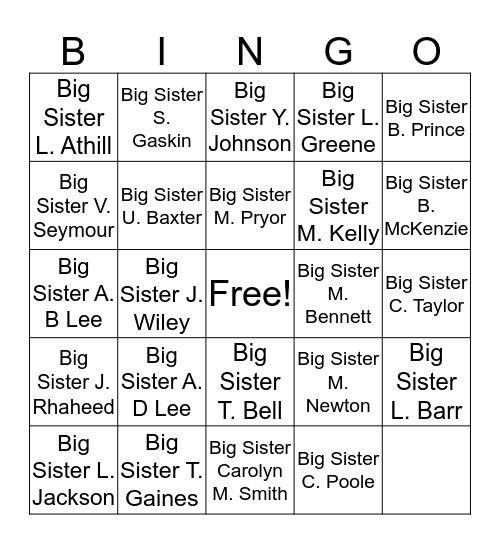 Getting to Know Your Big Sister Bingo Card