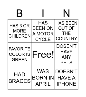 Children's Tree House Bingo Card