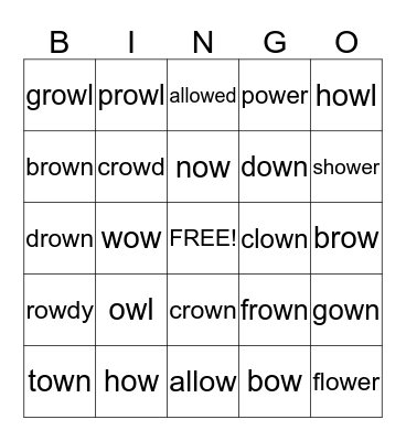 Diphthong -ow like in owl Bingo Card