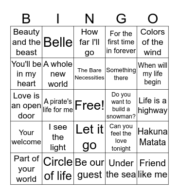 Disney Bingo Card