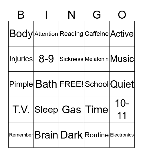 SLEEP Bingo Card