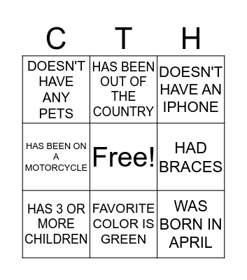 Children's Tree House Bingo Card