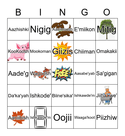 Anishinaabe Pakinage' Bingo Card