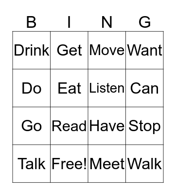 Top 24 Verbs Bingo Card
