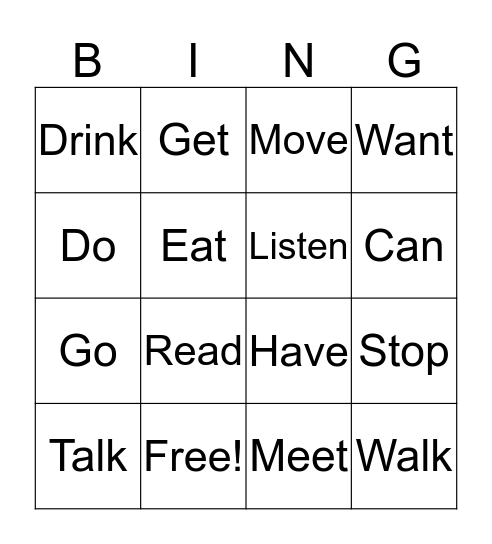 Top 24 Verbs Bingo Card