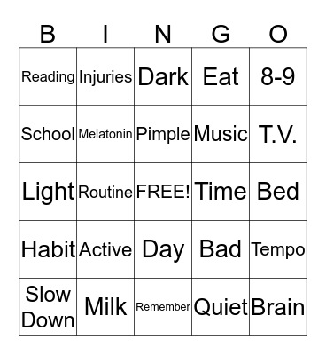 SLEEP Bingo Card