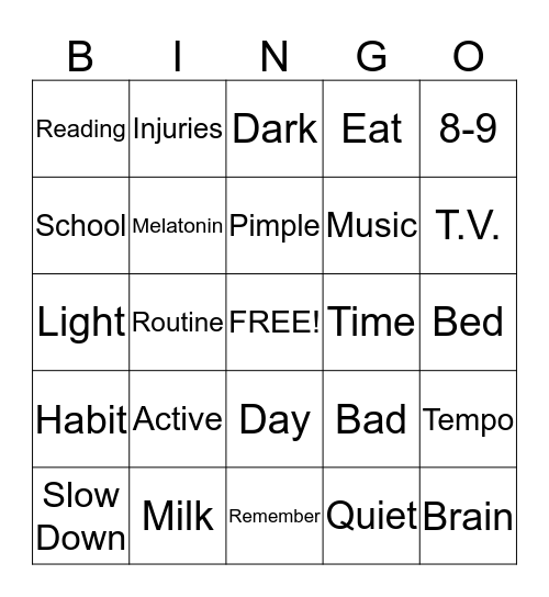 SLEEP Bingo Card