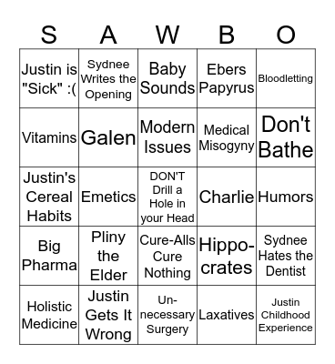 Sawbones Bingo Card